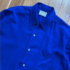 Aristocrat Vintage 60s Vibrant Blue Button Up Dress Shirt Cropped 16-16.5 Large